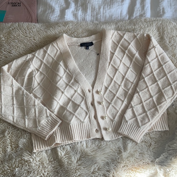 new ELOQUII pearl cableknit ivory heavyweight cardigan sweater 14 16 - Picture 4 of 11